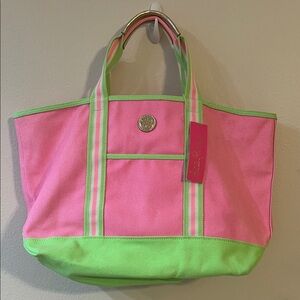 Lilly Pulitzer Pink and Green Canvas Tote